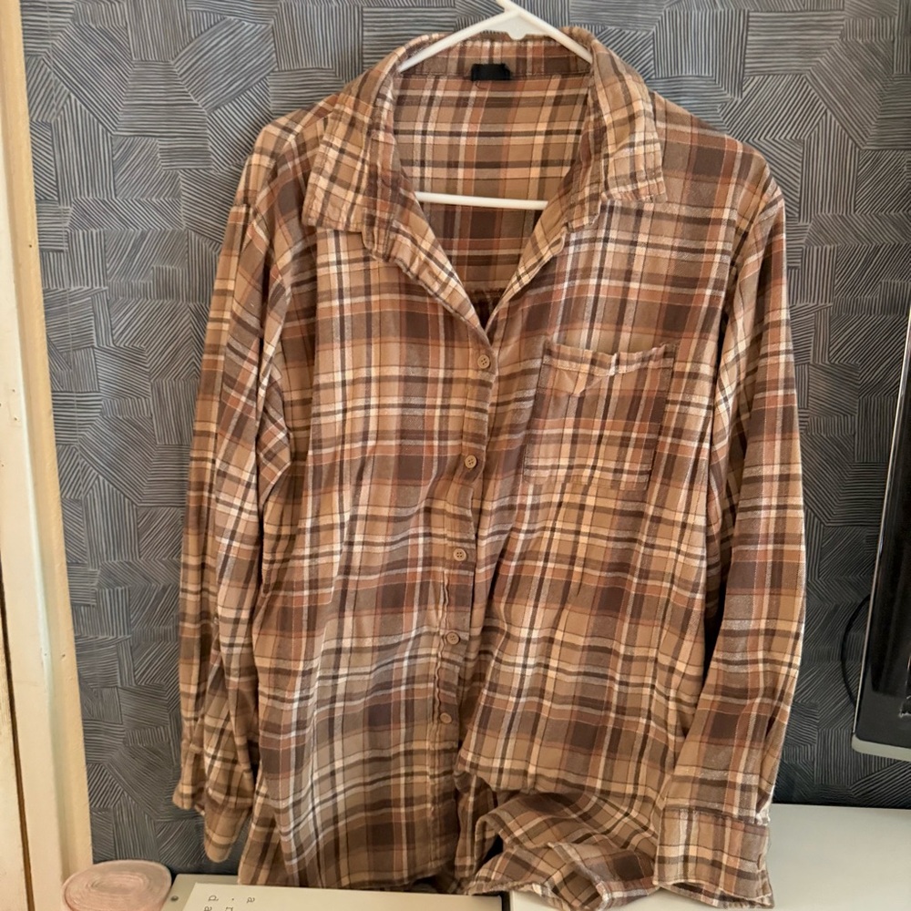 Brown Plaid Button-Up Shirt